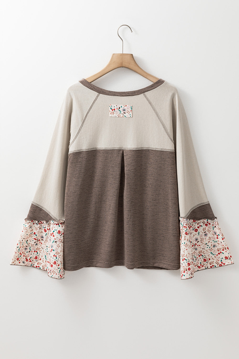 Floral Patchwork Flared Sleeve Henley Top