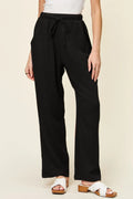 Texture Drawstring Straight Pants Black Bazarre Mart Pants