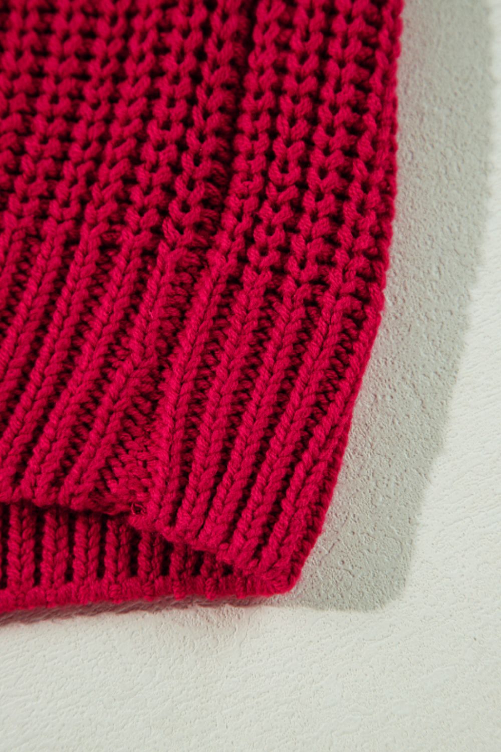 Red Ribbed Off-Shoulder Sweater
