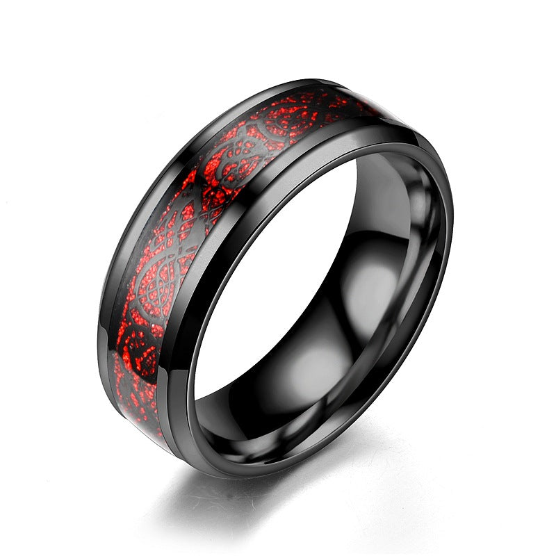 Red & Black Stainless steel dragon pattern ring