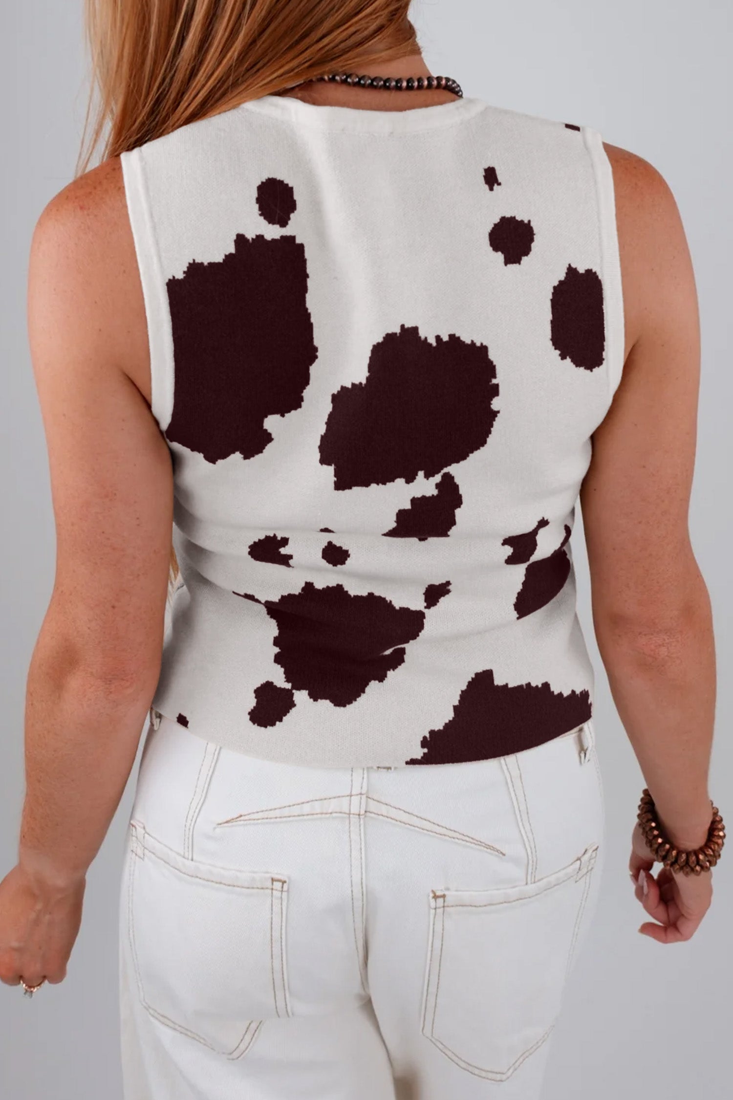 Western Cow Print Sweater Vest – Button Down Sleeveless Knit Top for Women Dear-Lover Dropshipping Sweaters & Cardigans/Sweater Vests
