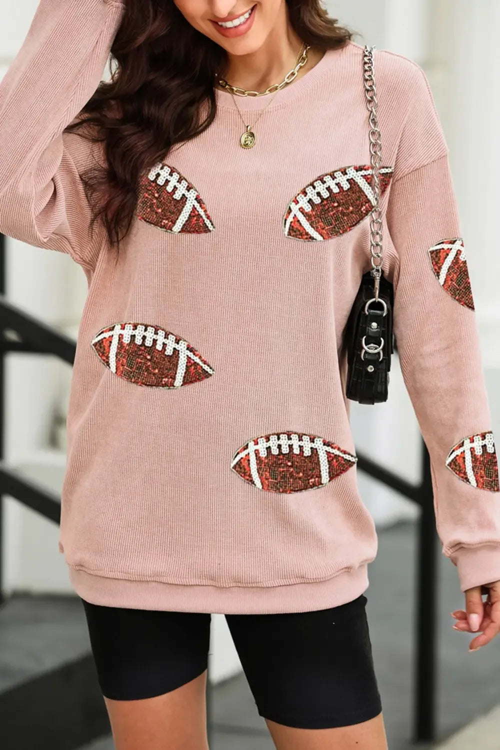 Sequin Football Patch Corduroy Sweatshirt Bazarre Mart Corduroy Long Sleeve Shirt