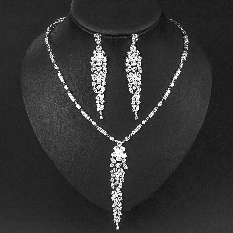 Dazzling Floral Cascade Necklace & Earring Set