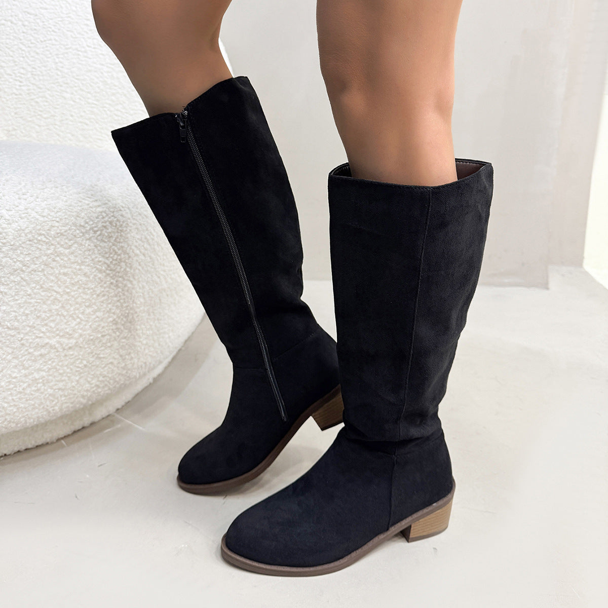 Block Heel PU Suede Knee Boots
