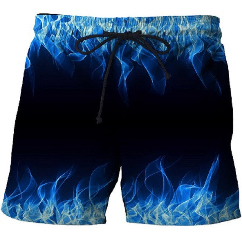 Men's Black and Blue Flaming Swimming Trunks 