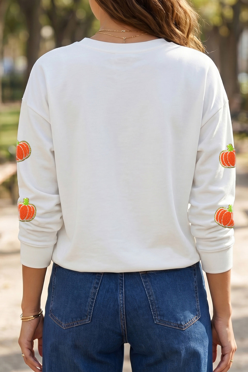 White Glitter Pumpkin Pullover Sweatshirt