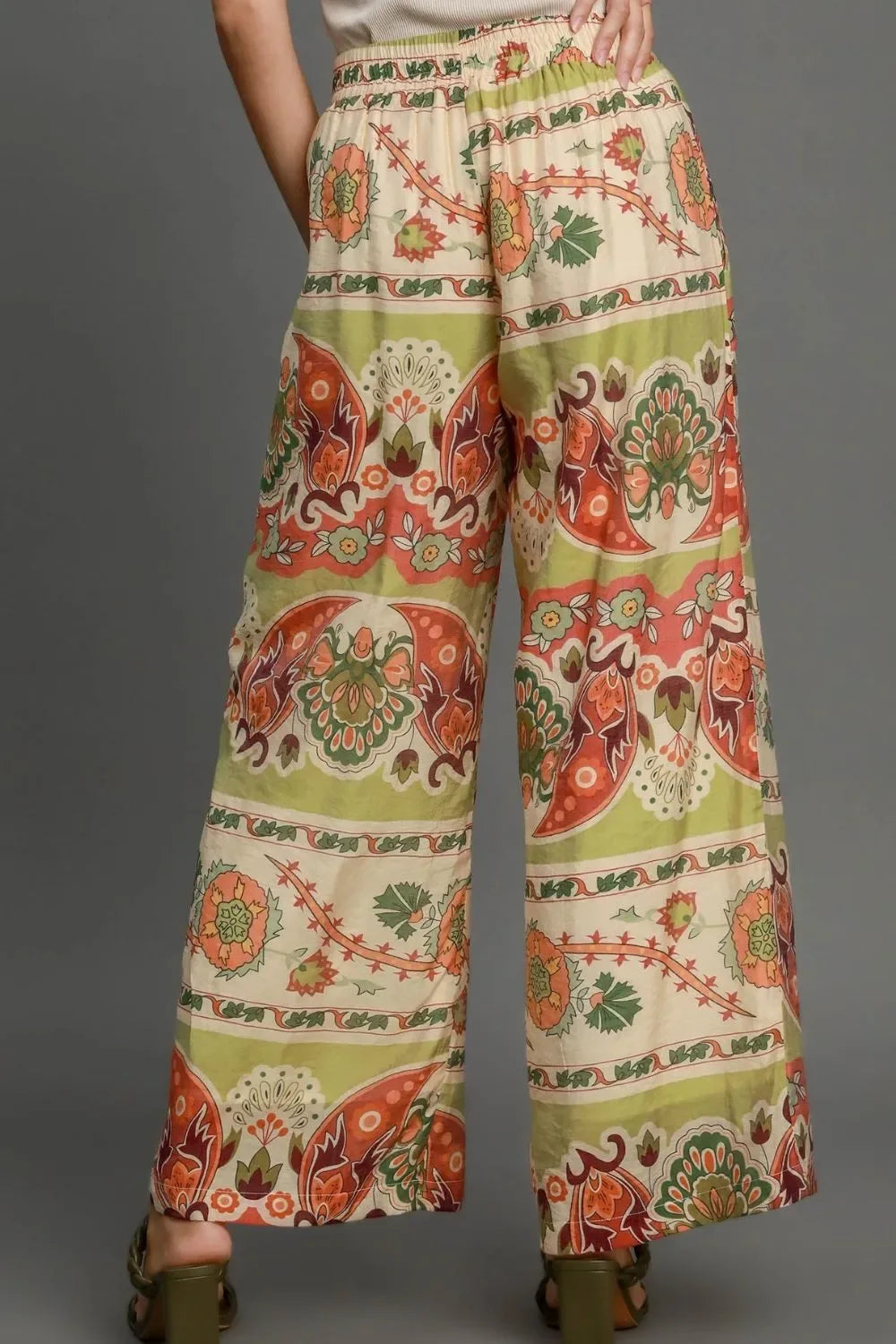 Umgee Wide Leg Border Print Pants Bazarre Mart Umgee Full Size Wide Leg Border Print Pants