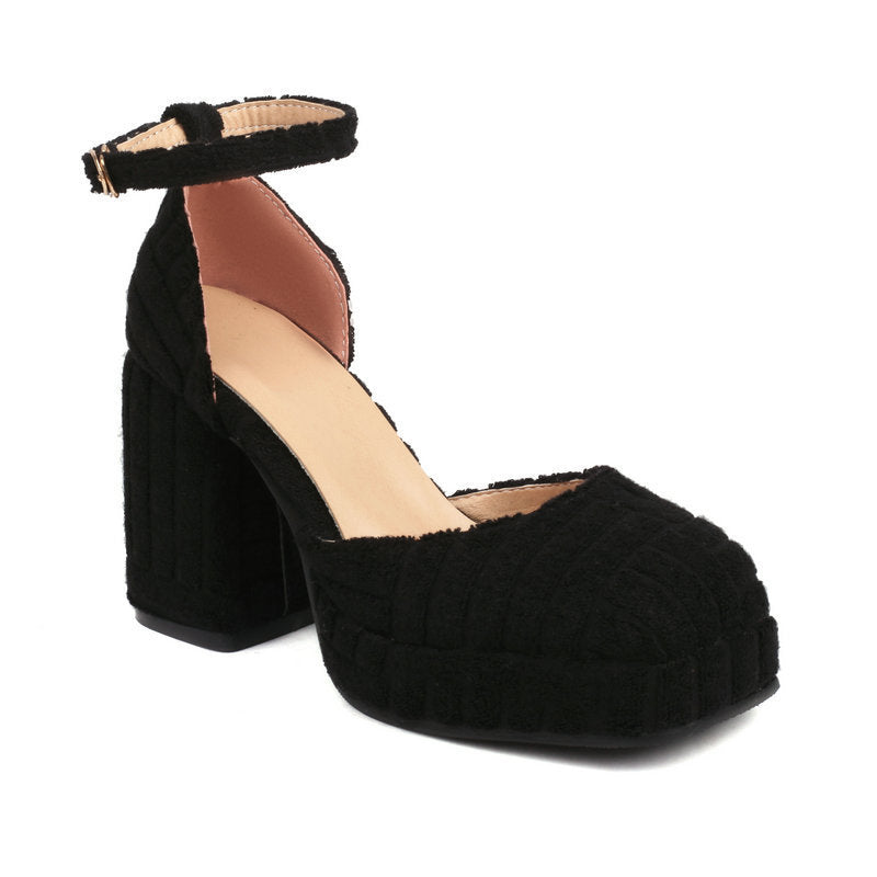 Corduroy High-Heeled Runway Shoes