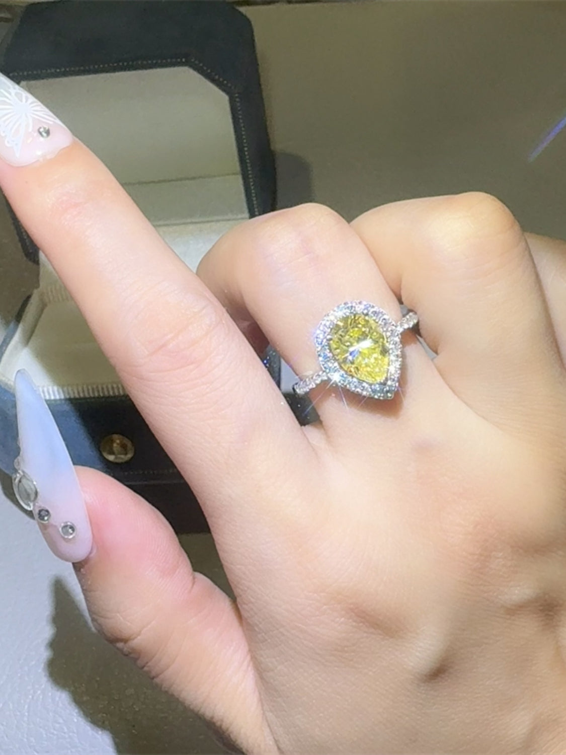Yellow Moissanite Pear Shaped Ring