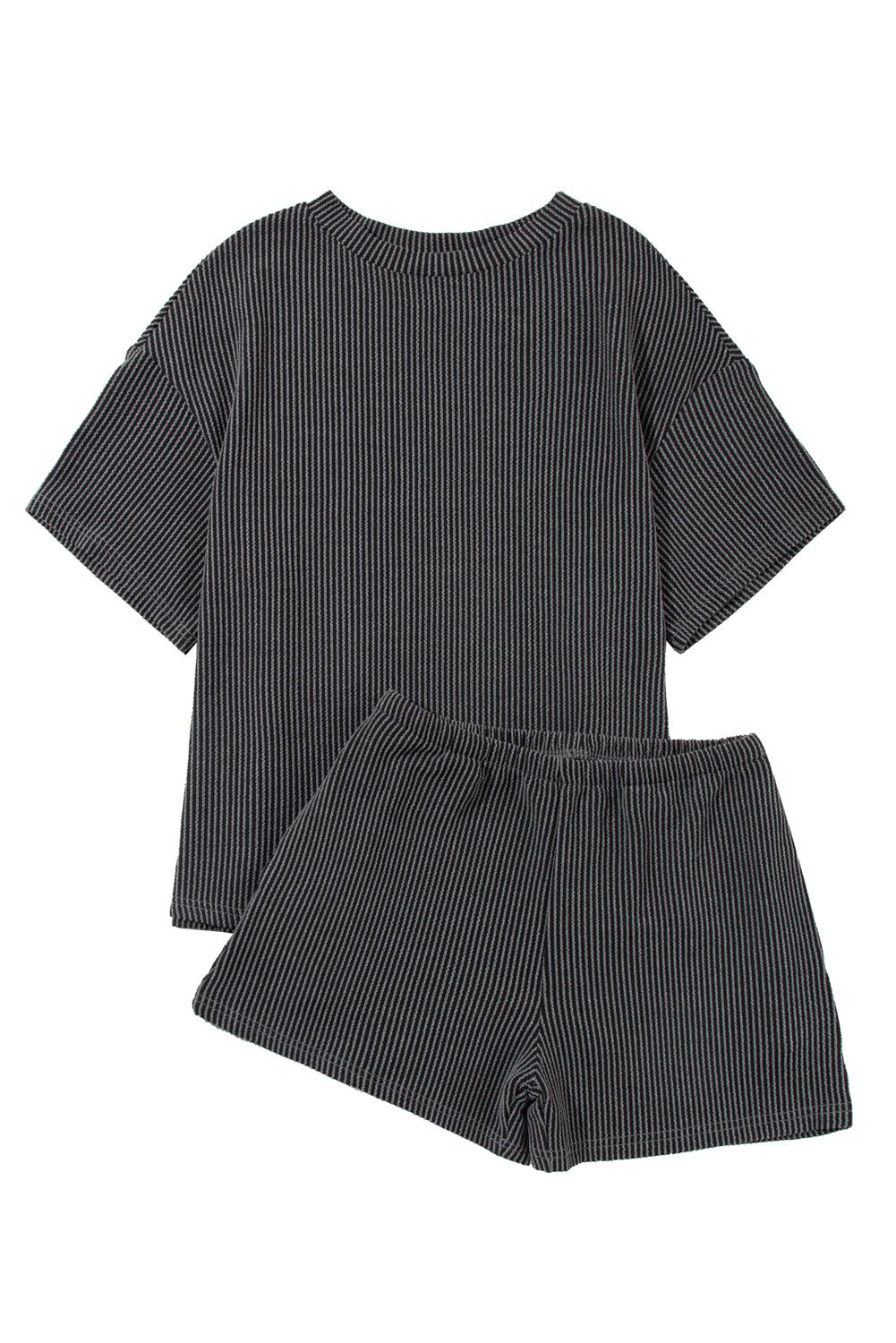Carbon Grey Ribbed Knit Loose Fit Shorts Set