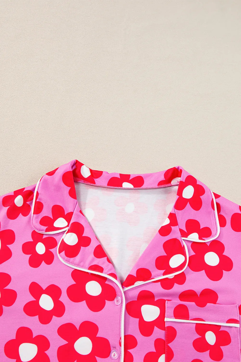 Pink Flower Print Short Sleeve Shirt Pajamas Set Dear-Lover Loungewear & Sleepwear/Sleepwear