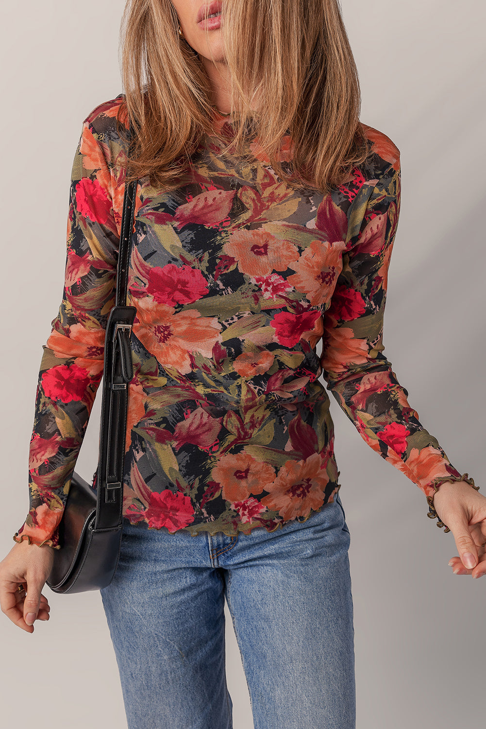 Sheer Fall Floral Long Sleeve Top