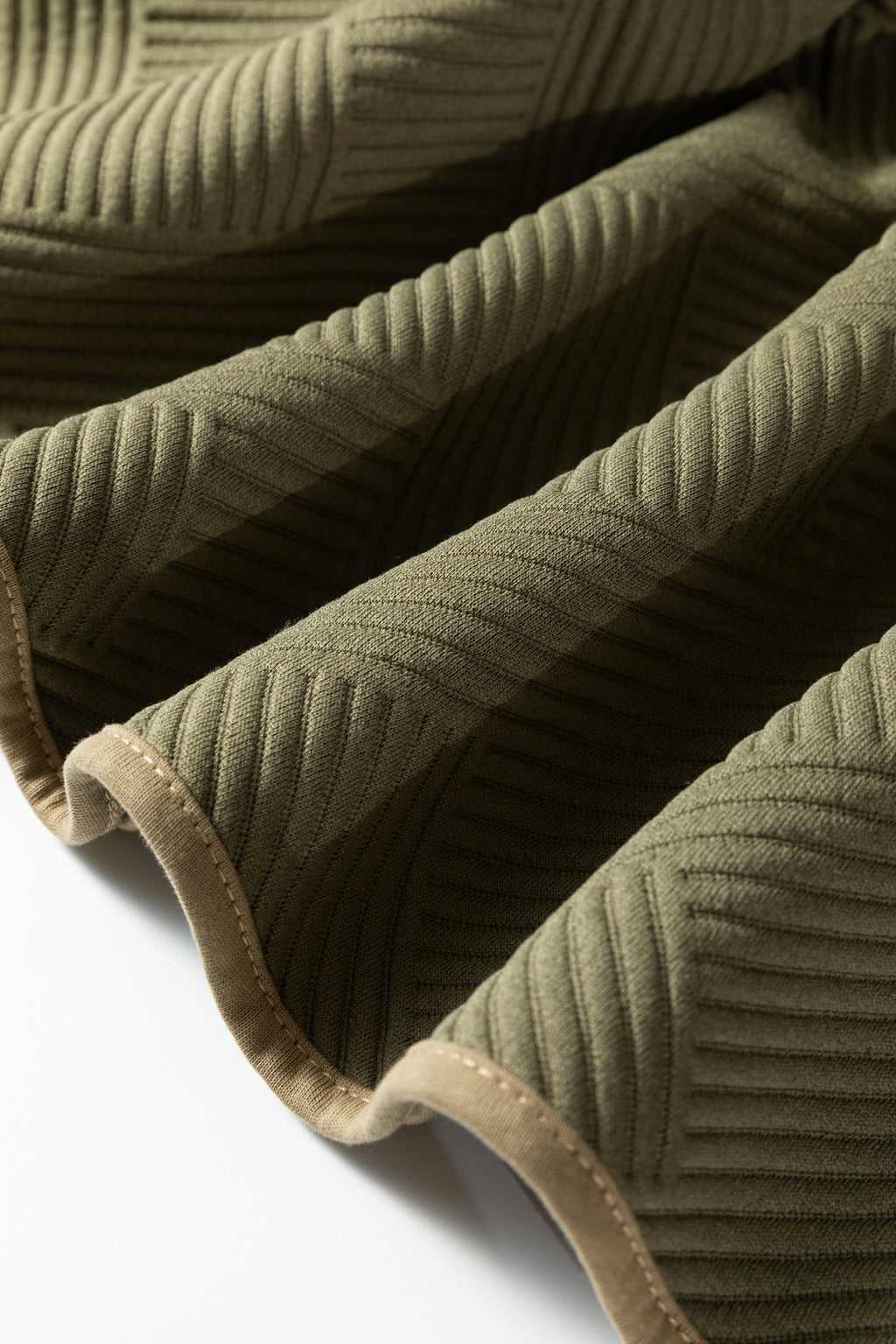 Sage Green Textured Mini Dress – Quarter-Zip Ruffle Hem
