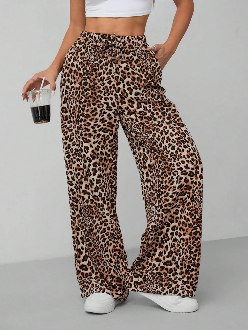 Leopard Print Wide Leg Pants Brown Trendsi Leopard Print Wide Leg Pants