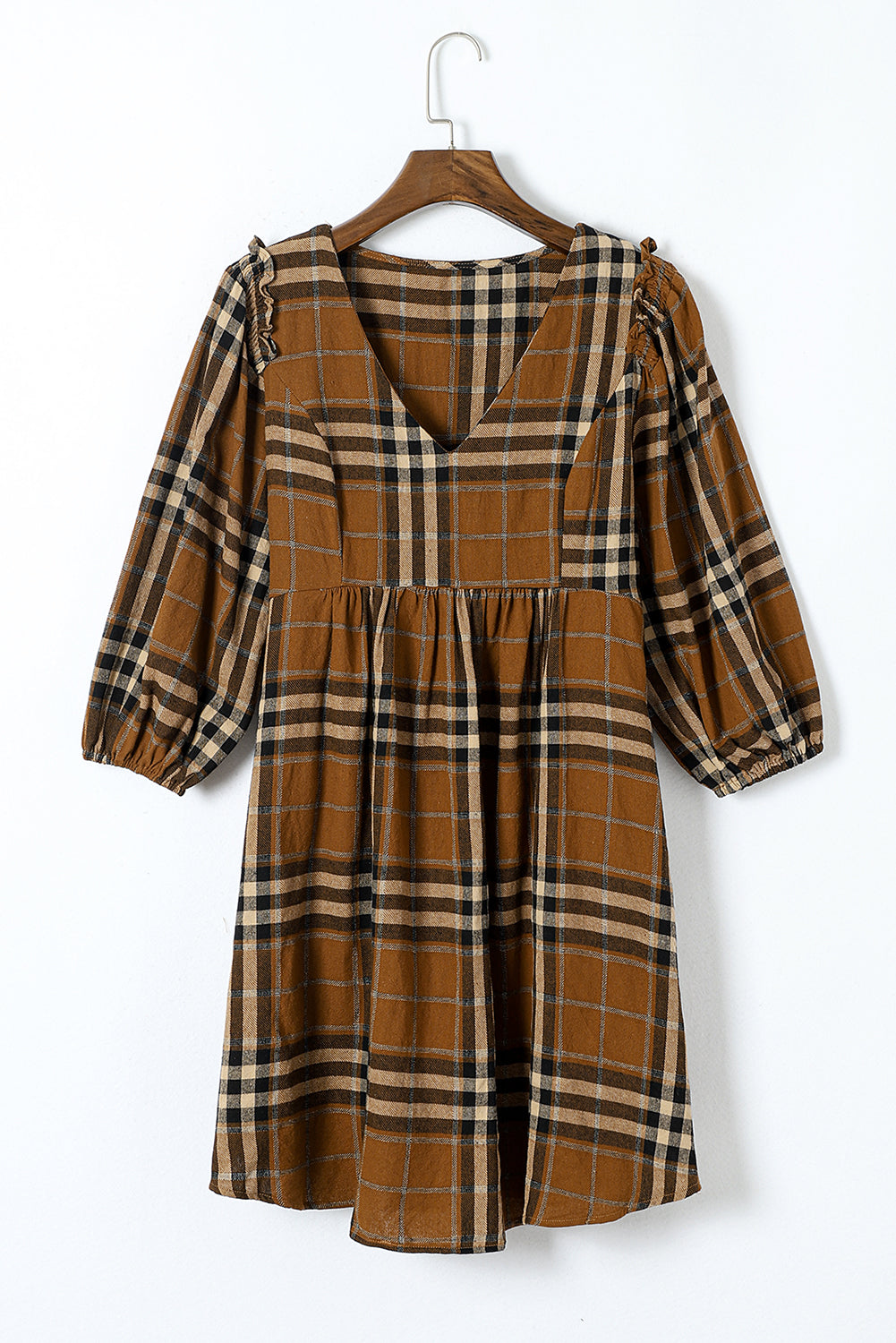 Brown Plaid Plus Size A Line Dress