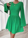 Round Neck Flare Sleeve Mini Dress Green Bazarre Mart Round Neck Flare Sleeve Mini Dress
