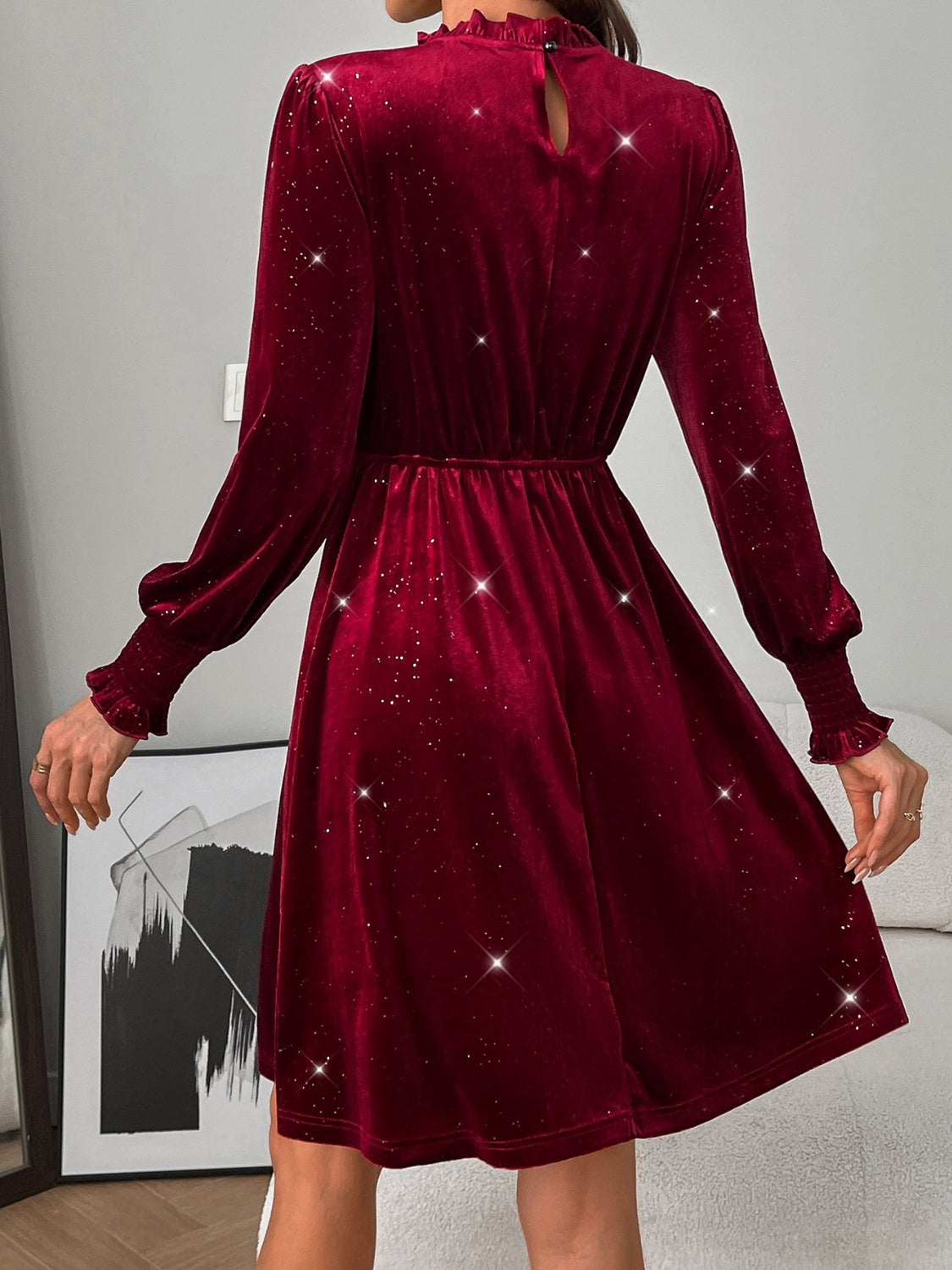 Glittery Velvet Long Sleeve Dress