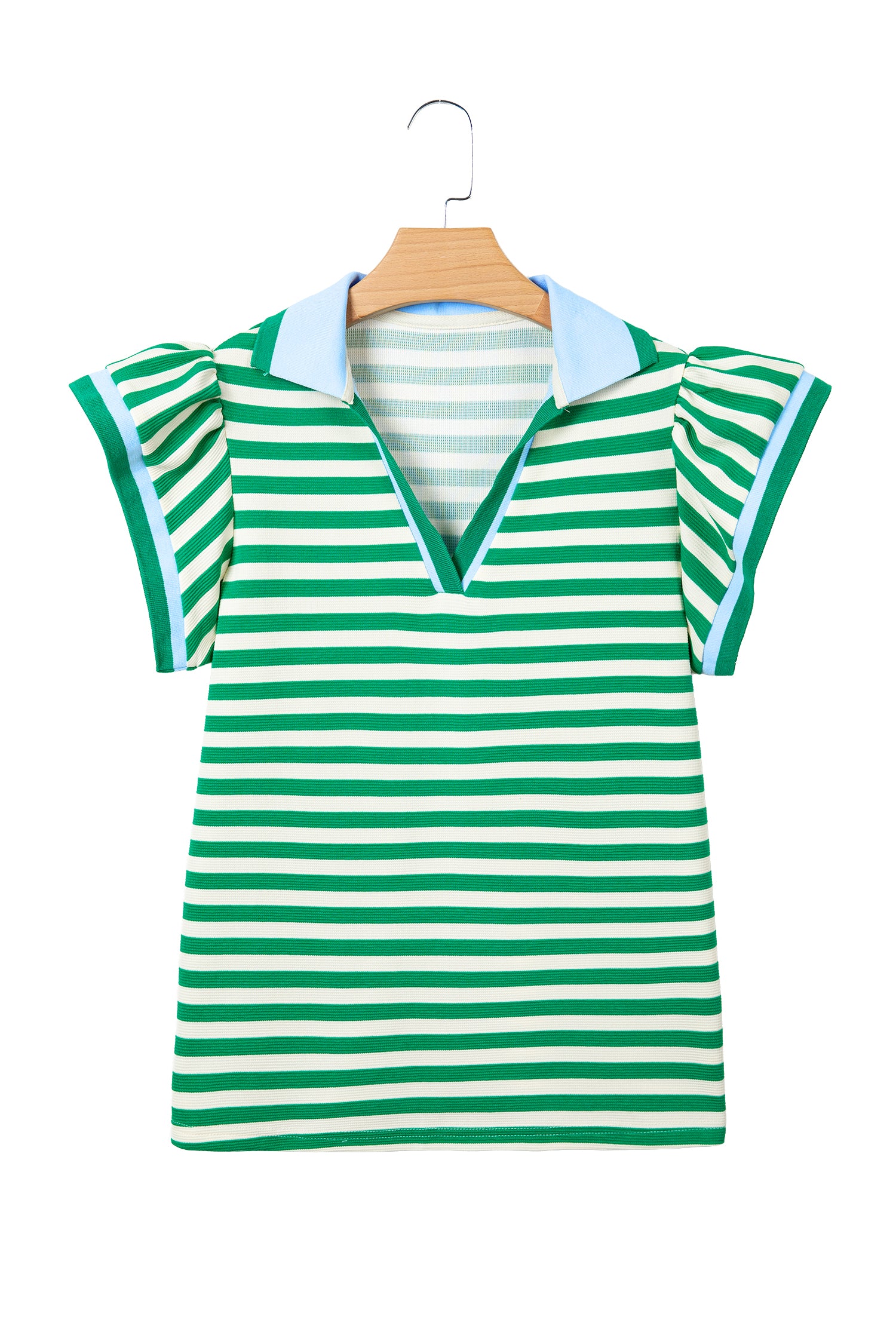Striped Polo Collar Blouse – Contrast Trim Ruffle Sleeve Casual Women’s Top Dear-Lover Dropshipping Tops/Blouses & Shirts