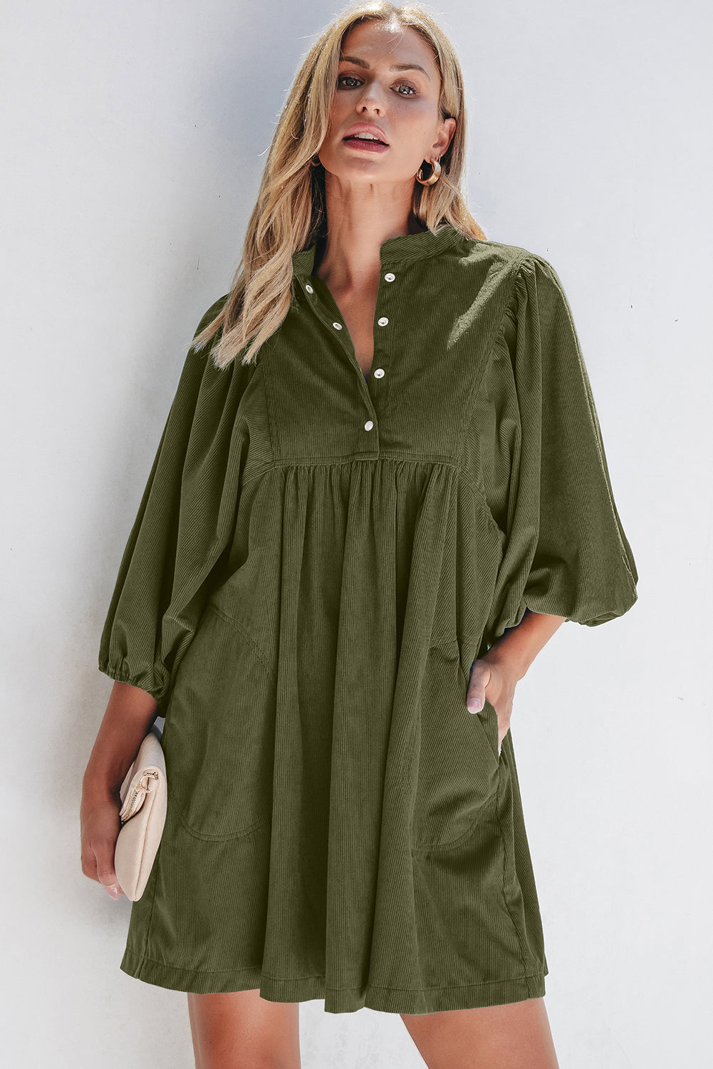 Green Corduroy Empire Waist Dress