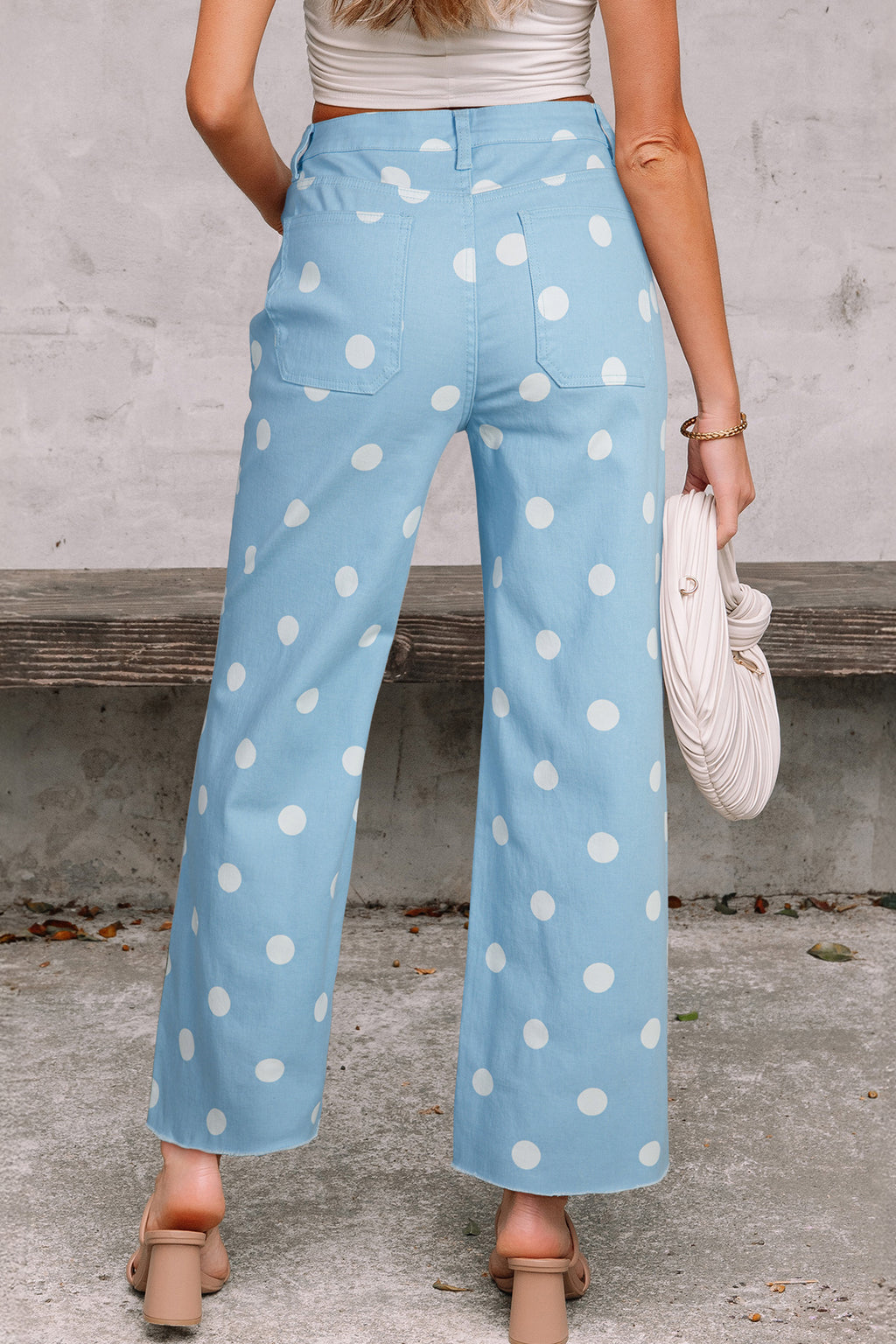 Sky Blue Polka Dot Print Raw Hem Shift Jeans Dear-Lover Dropshipping Bottoms/Jeans