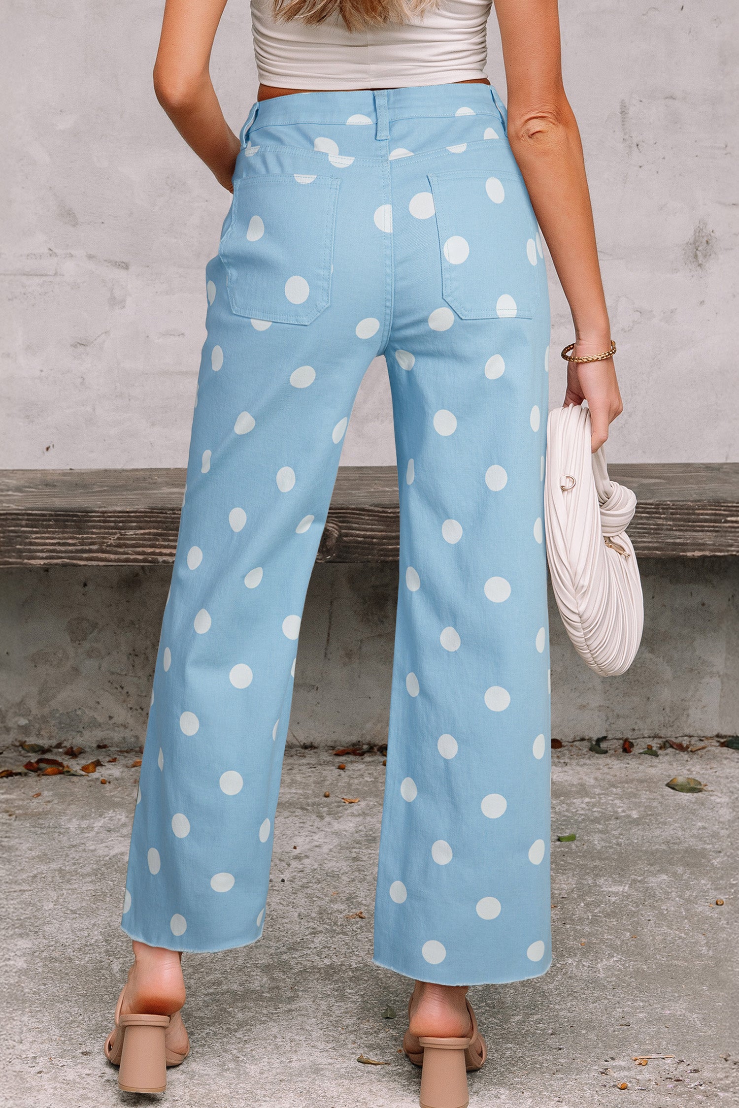 Sky Blue Polka Dot Print Raw Hem Shift Jeans Dear-Lover Dropshipping Bottoms/Jeans