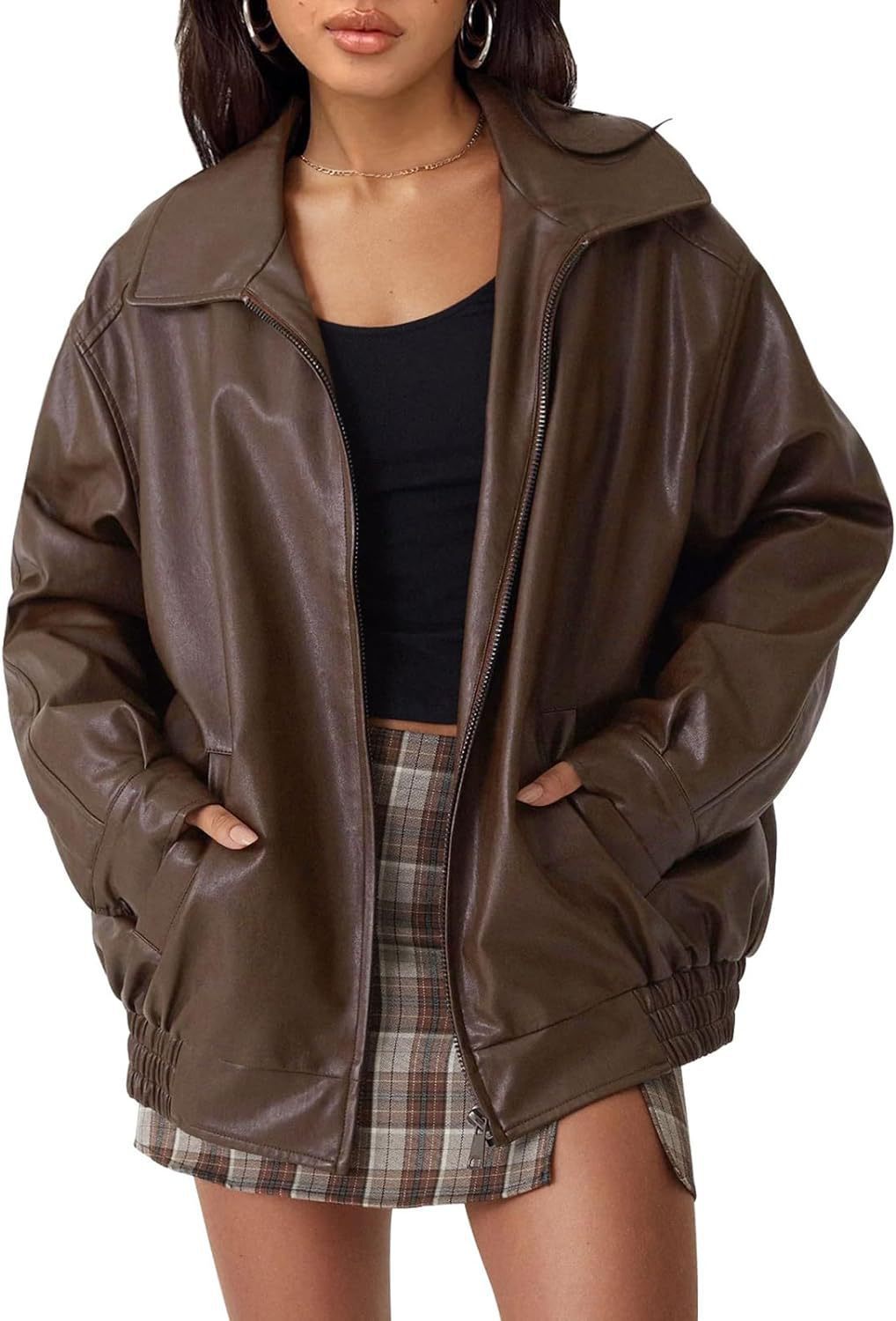 Women's Oversized PU Leather Jacket
