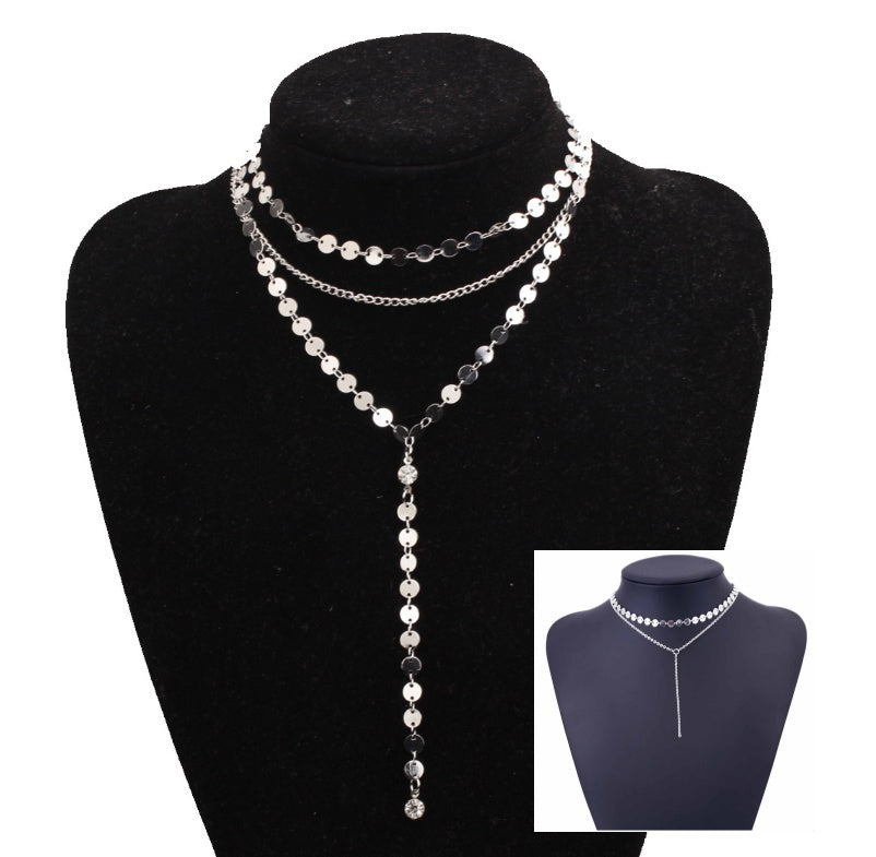 Three Layer Lariat Y Choker Necklace