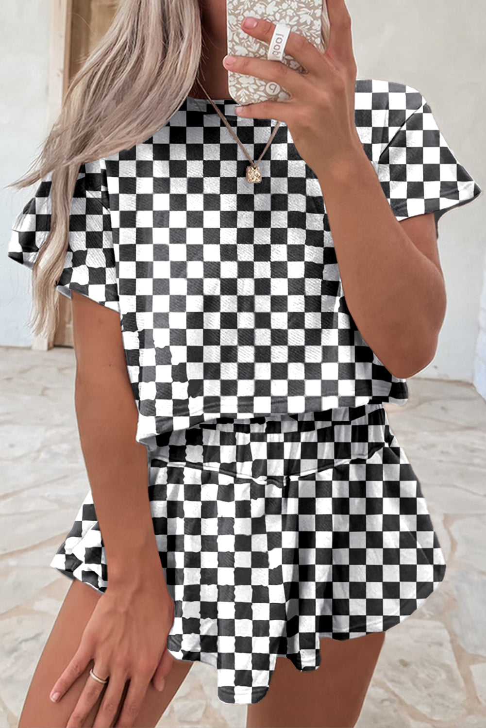 B&W Checkerboard Skorts Set