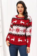 Reindeer Round Neck Sweater Deep Red Trendsi Reindeer Round Neck Sweater