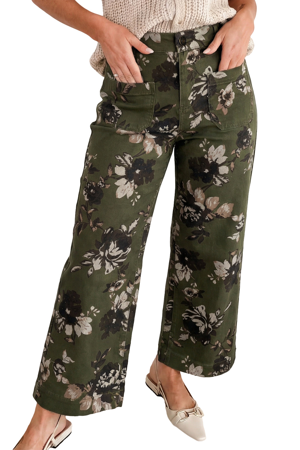 Green Vintage Floral Print Square Patch Pocket Raw Hem Shift Jeans Dear-Lover Dropshipping Bottoms/Jeans