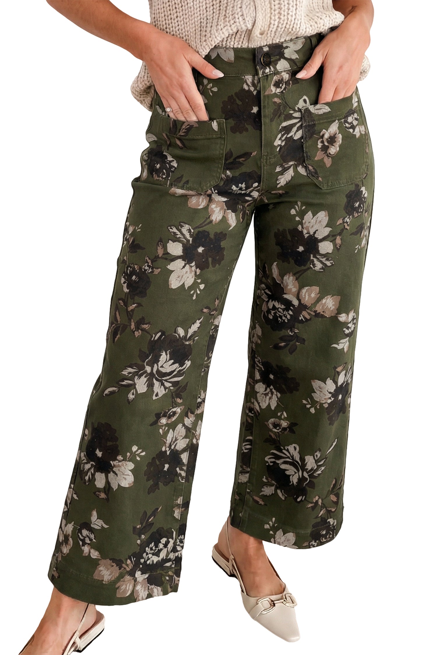 Green Vintage Floral Print Square Patch Pocket Raw Hem Shift Jeans Dear-Lover Dropshipping Bottoms/Jeans