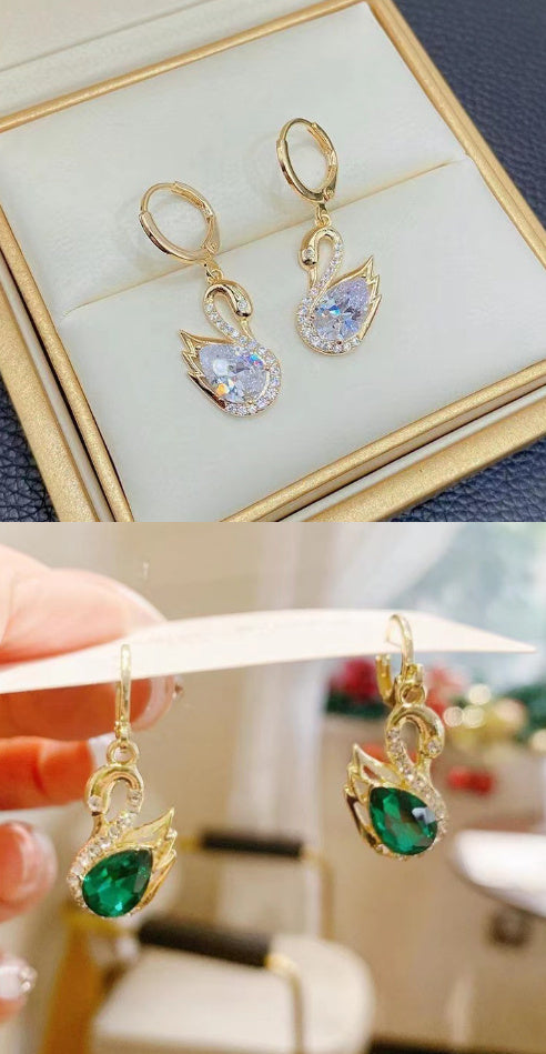 Rhinestone Swan Earrings