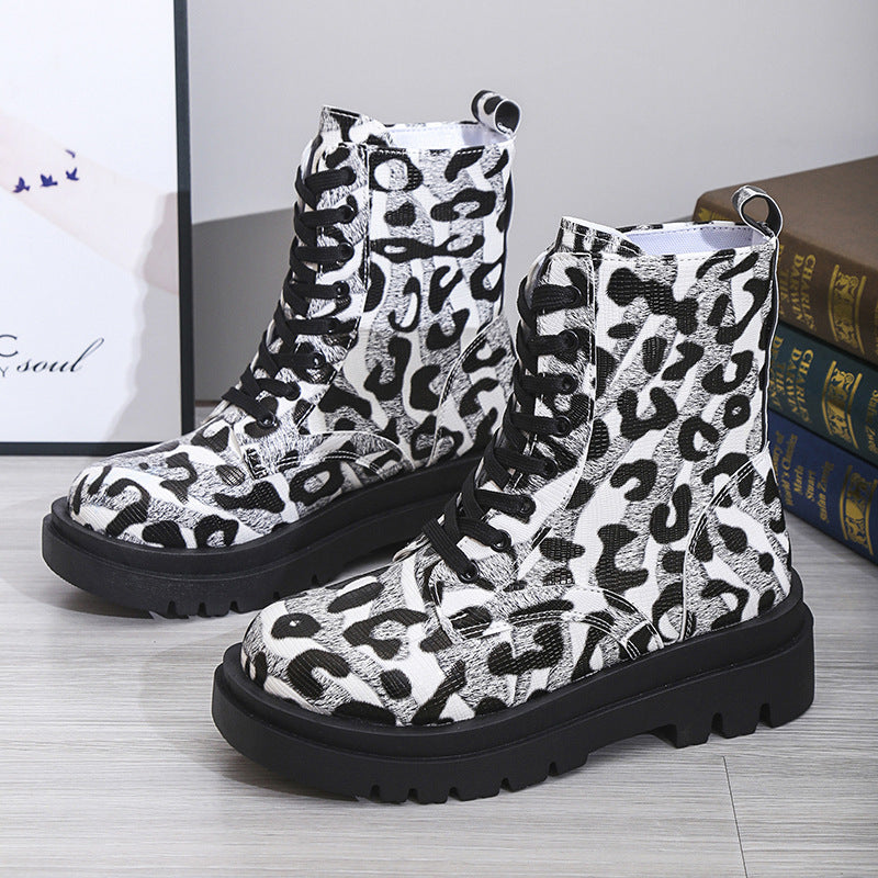 Black & White Leopard Print Platform Boots