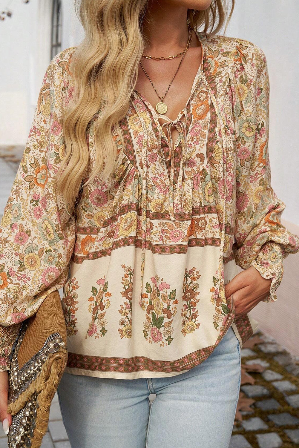 Yellow Boho Lantern Sleeve Blouse