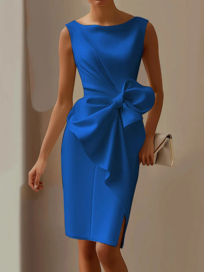 Elegant Slim Sleeveless Big Bow Dresses Sapphire blue CJ Dropshipping Sleeveless Pencil Dress