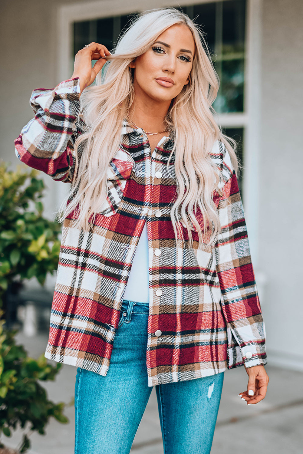 Red Plaid Pocketed Shacket