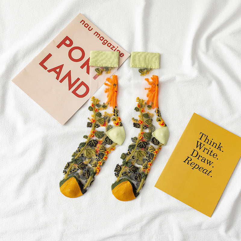 Women's Transparent Floral Socks