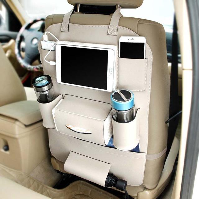 Cream PU Leather Car Seat Organizers