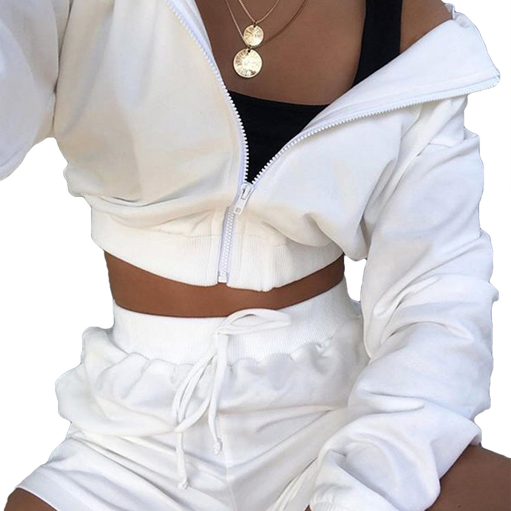 Zip Hoodie Shorts Sets