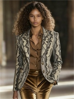 Fitted Vintage Velvet Print Blazer