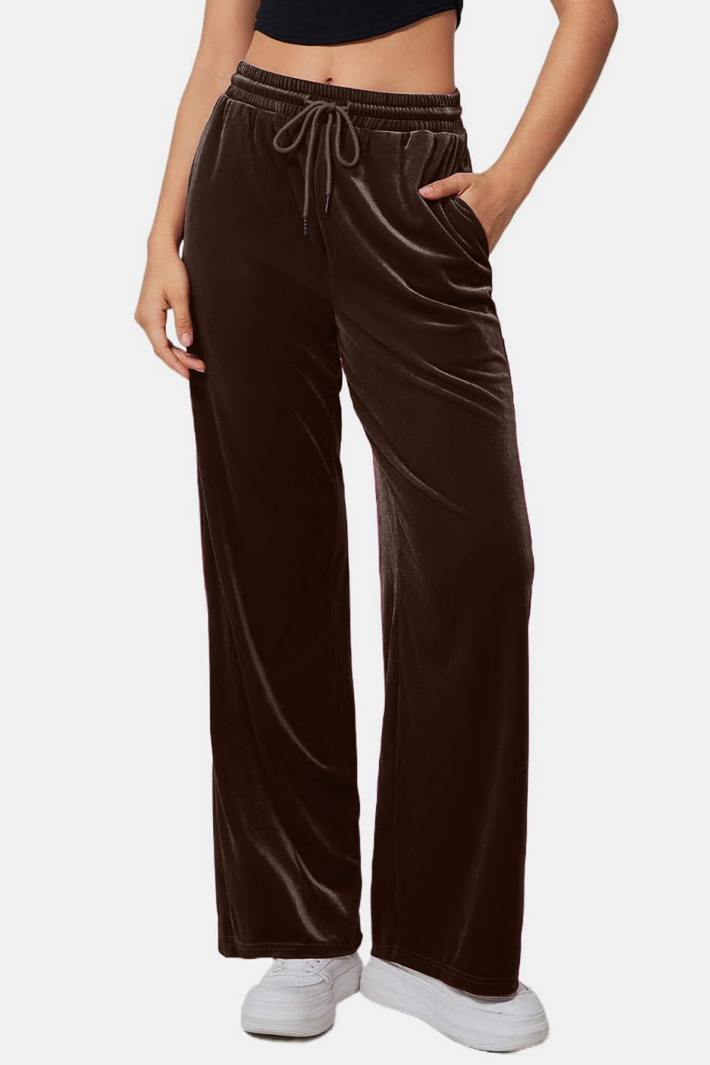 Velvet Drawstring Elastic Waist Pants