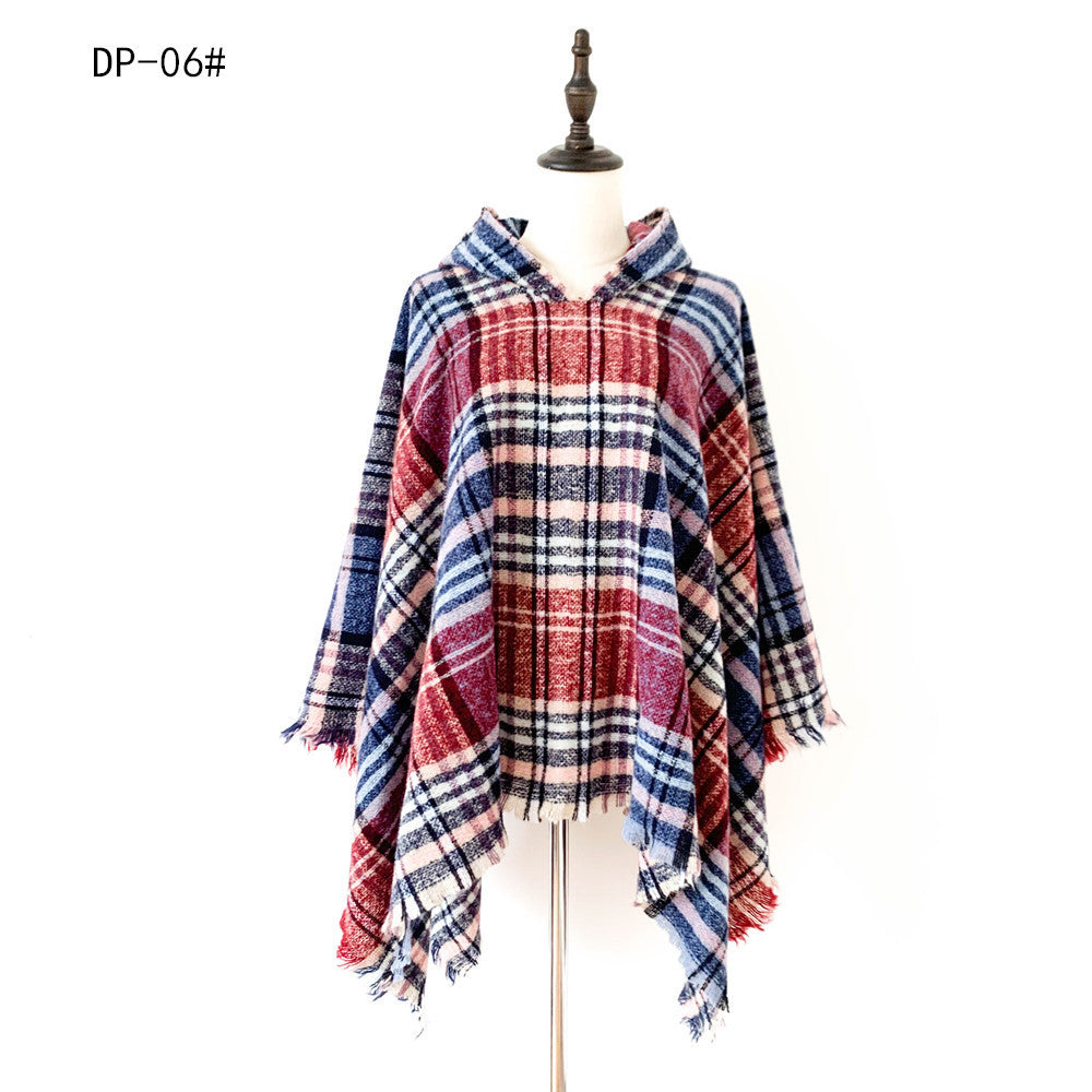 Plaid Hooded Poncho - Bazaare Mart