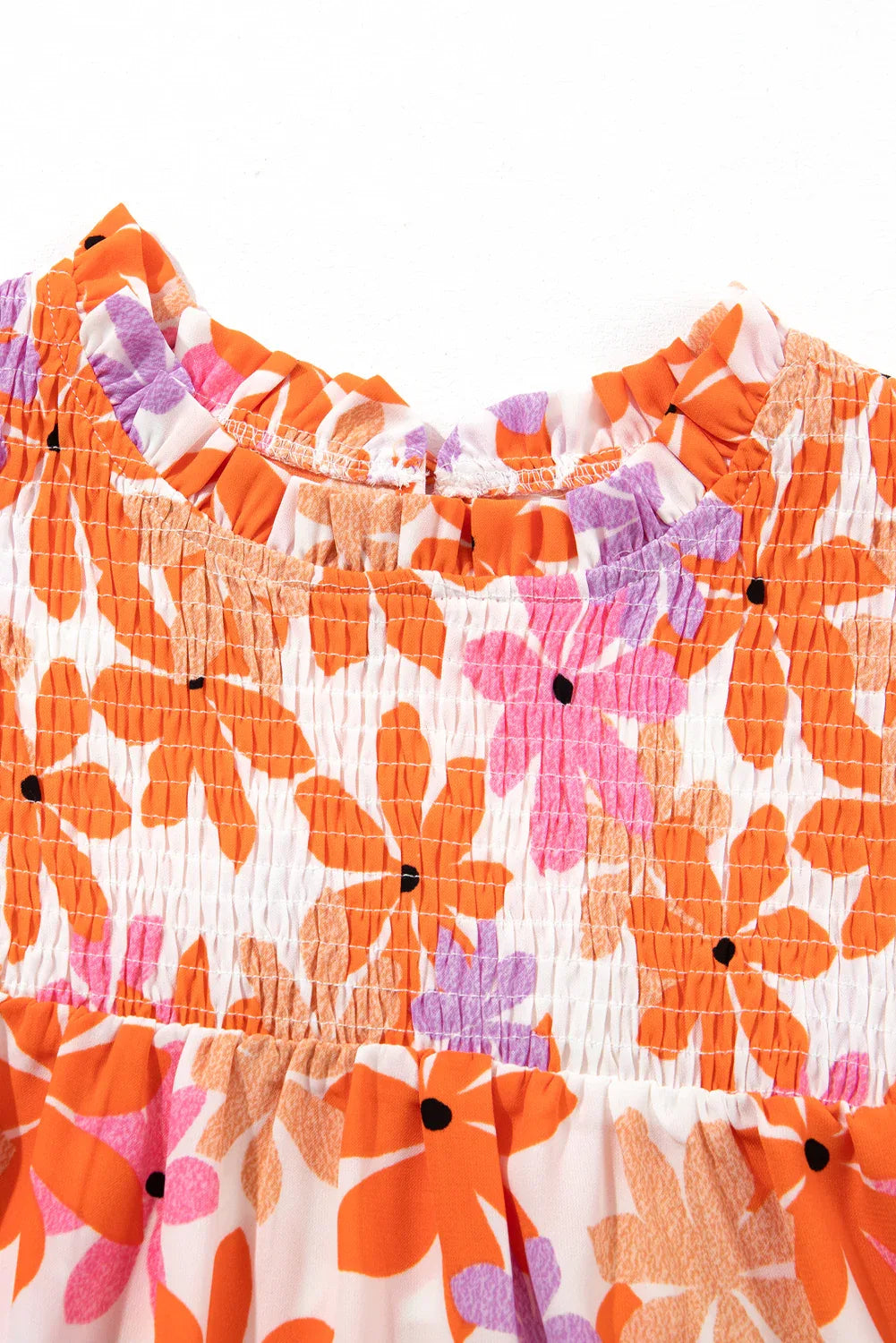 Orange Ruffled Sleeve Smocked Floral Top Bazaare Mart Tops