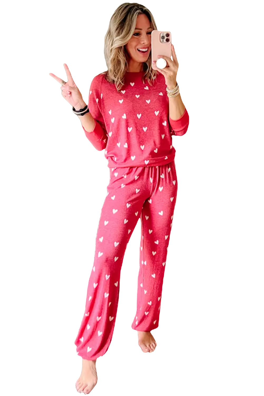 Red Heart Print PJ Set