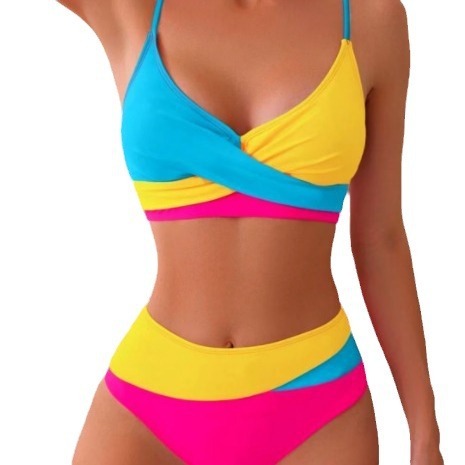 Two Piece Color Contrast Swimsuit