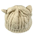 Hand Made Knit Cat Ear Beanie Beige CJ Dropshipping Winter Hat