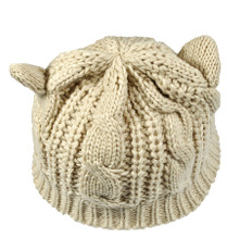 Hand Made Beige Knit Cat Ear Beanie