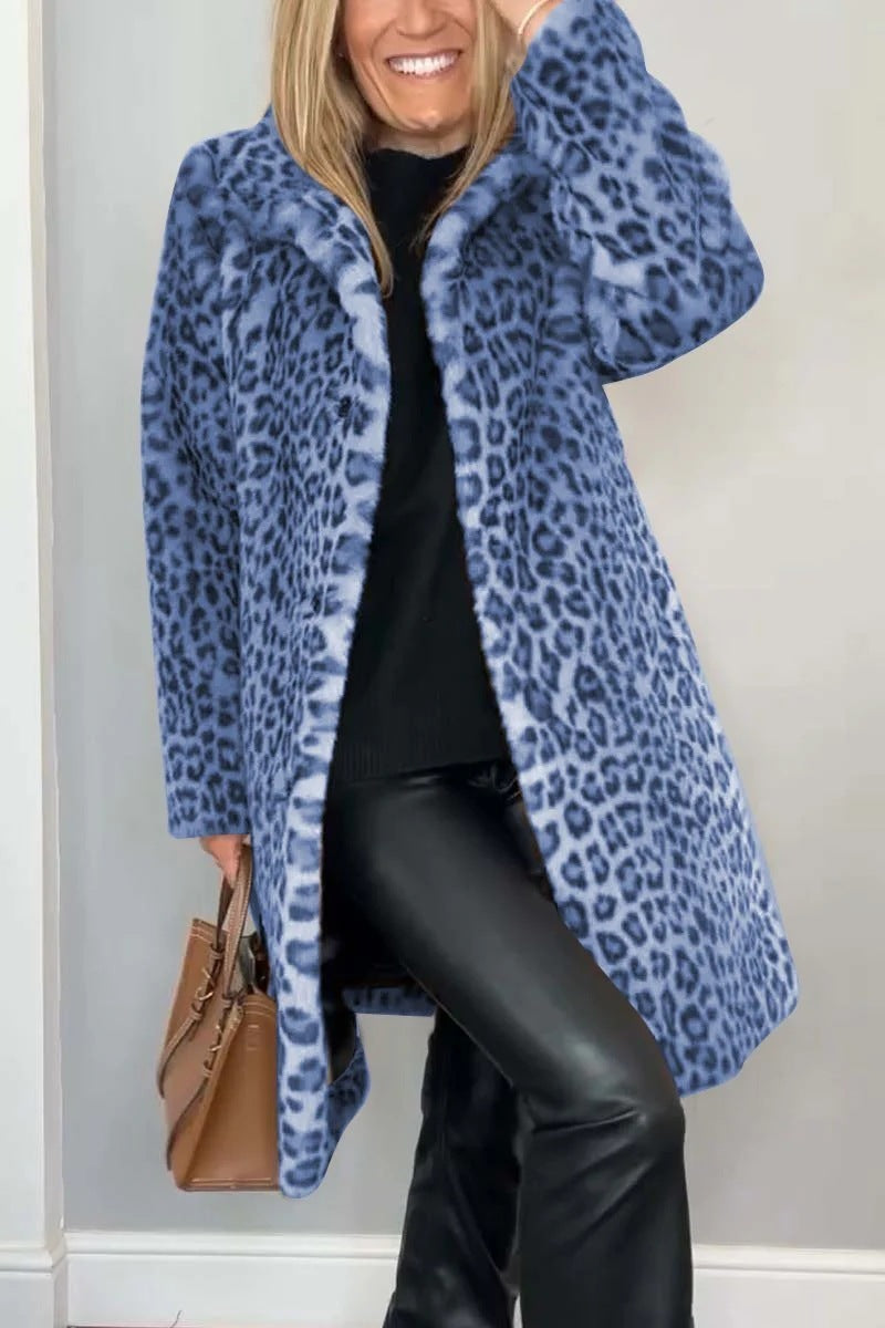 Faux Leopard Print Fur Dress Coat