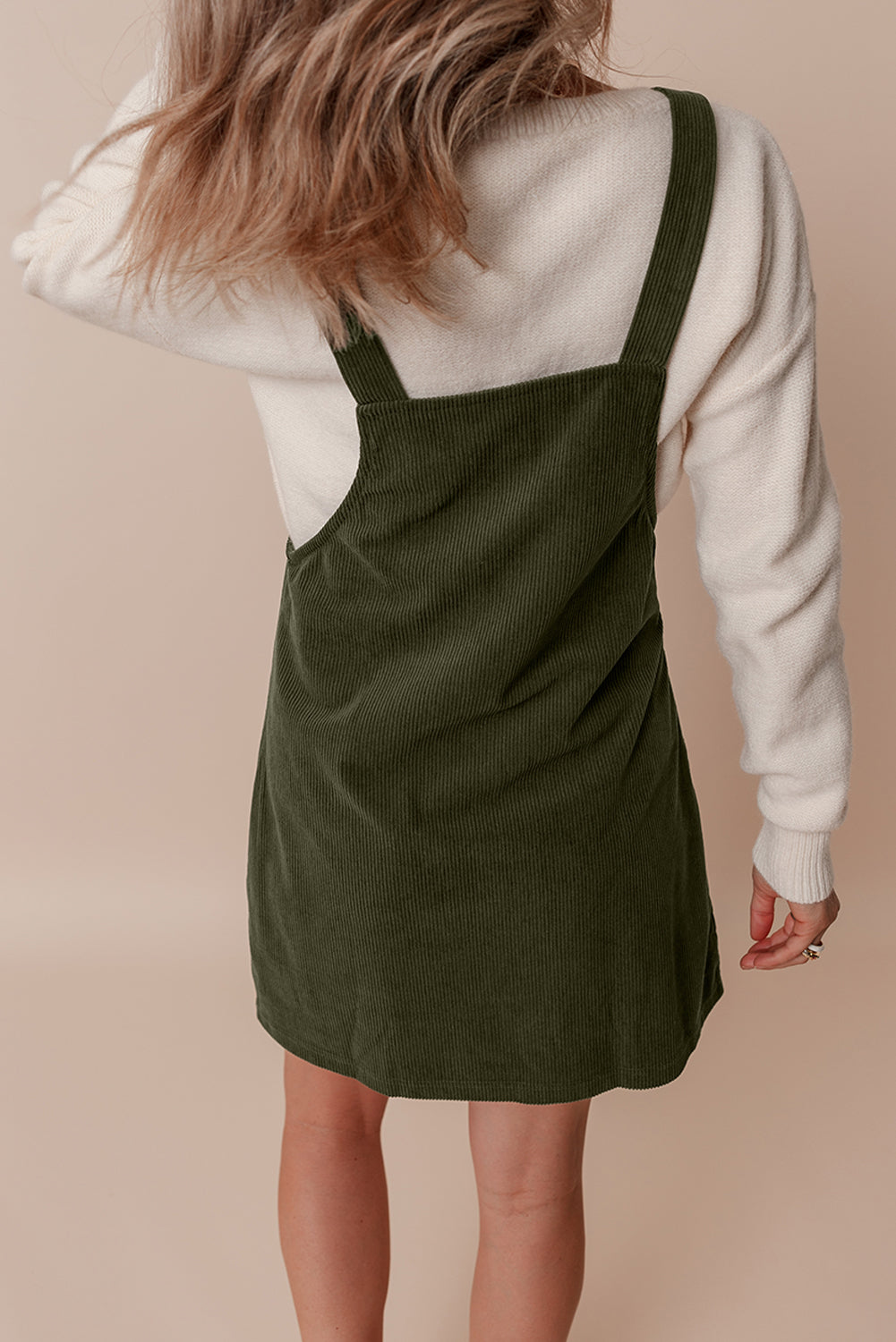 Army Green Corduroy Overall Dress