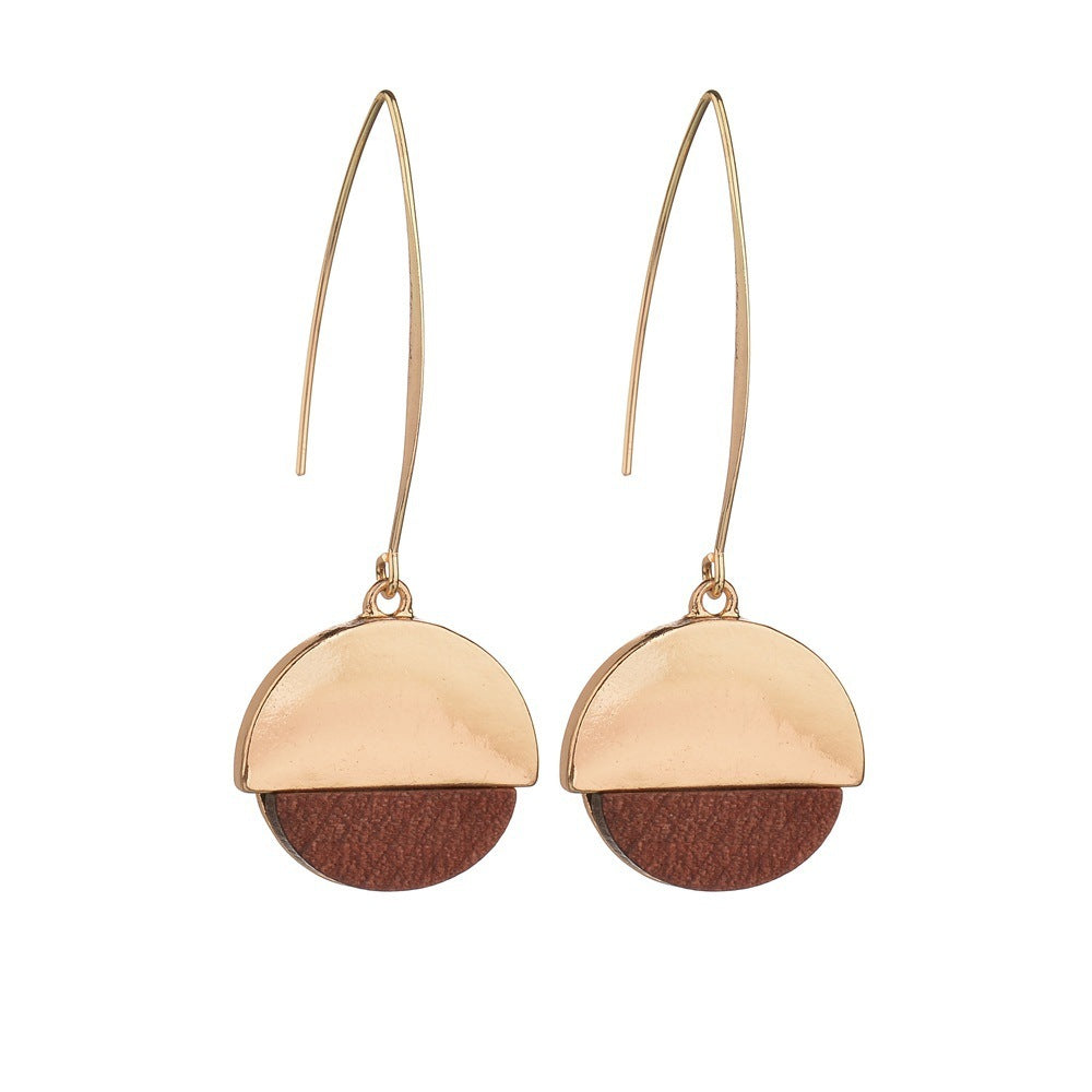 Two-Tone Wood Grain Geo Hook Earrings